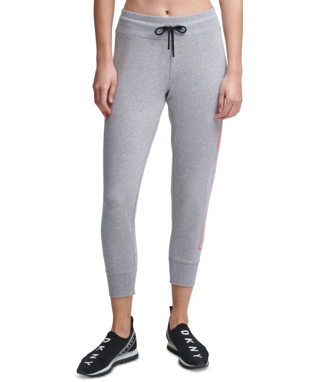 NEW DKNY sport ombre logo cropped jogger pants in pearl gray heather